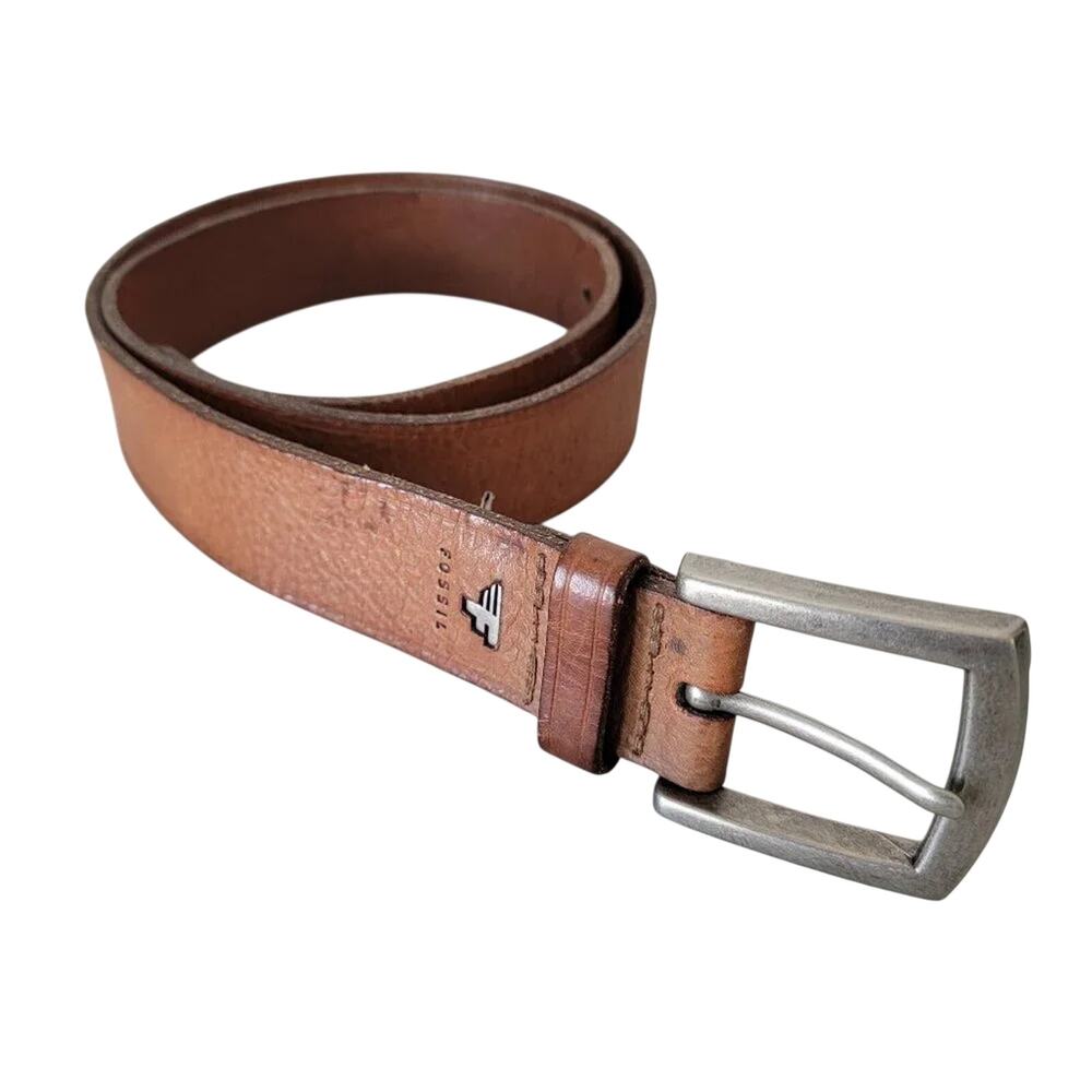 Fossil Leather Belt Camel Mens Size 36 Full Grain Cowhide